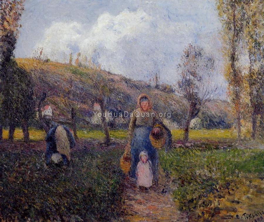 Peasant Woman and Child Harvesting the Fields, Pontoise - 卡米耶·毕沙罗